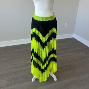 Alice and Olivia amazing Asymmetrical Lace Midi Skirt Neon Yellow